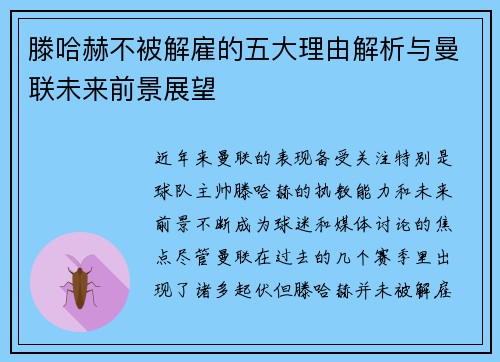 滕哈赫不被解雇的五大理由解析与曼联未来前景展望